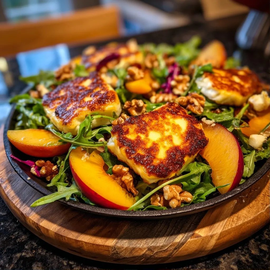 Halloumi mit Pfirsich Salat