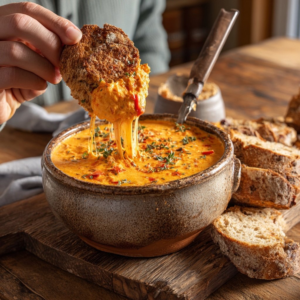 Geröstetes Paprika und Käse Fondue