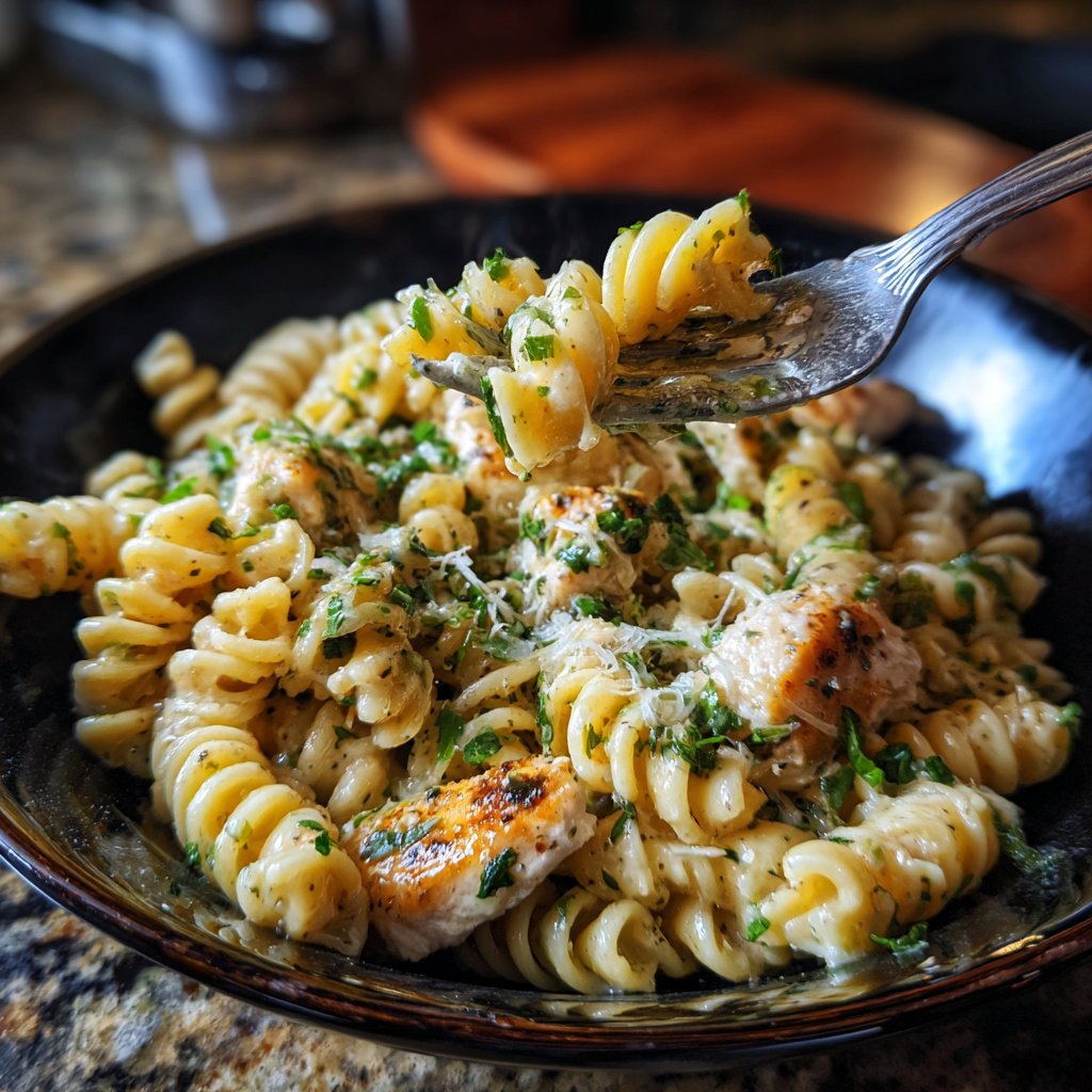 Ein Topf Cremige Knoblauch Hühnchen Pasta
