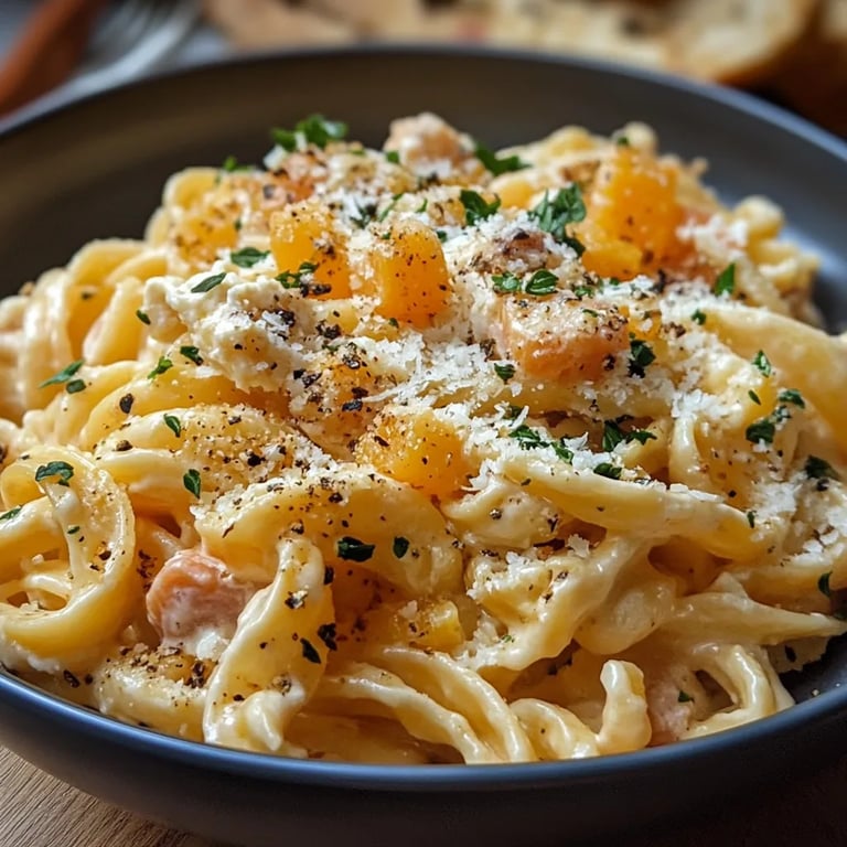 Schnelle Feta-Kürbis-Pasta