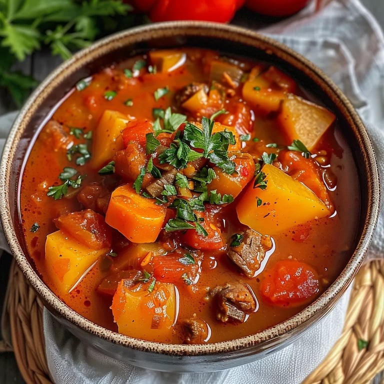 Gulaschsuppe mit Kartoffeln und Paprika