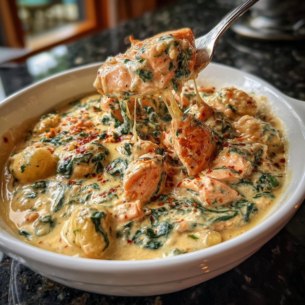 Cremige Lachs-Spinat-Gnocchi