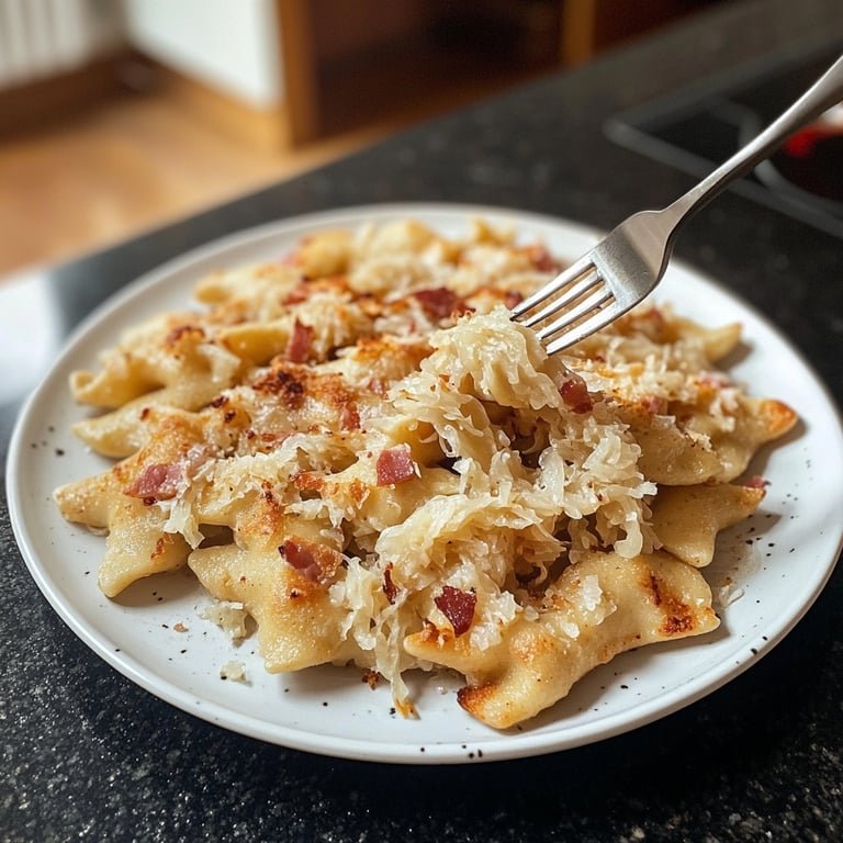 Schupfnudeln mit Sauerkraut und Speck