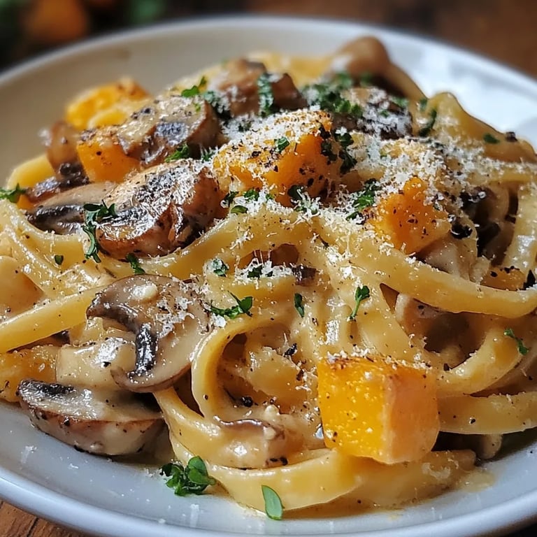 Cremige Kürbis-Pilz-Pasta