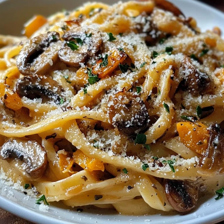 Cremige Kürbis-Pilz-Pasta