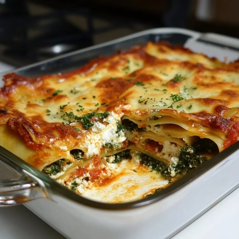 Spinatlasagne mit Feta und Tomaten