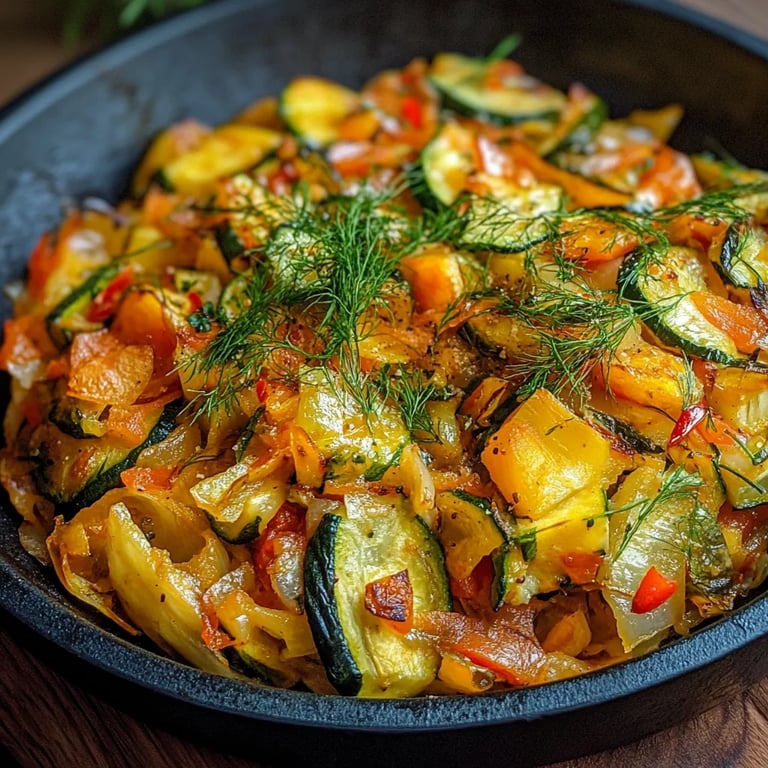 Vegetarischer Kartoffelauflauf mit Zucchini, Karotten und Zwiebeln