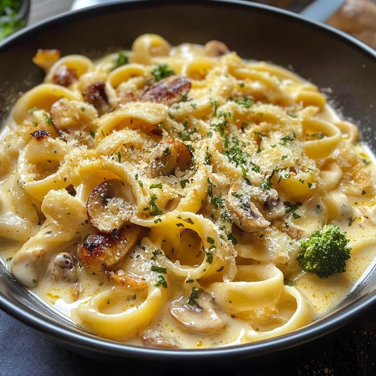 Datenight Pasta mit Brokkoli, Speck und Pilzen