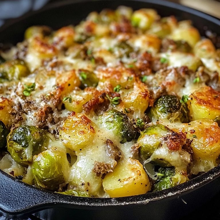Rosenkohl-Auflauf mit Kartoffeln und Hackfleisch