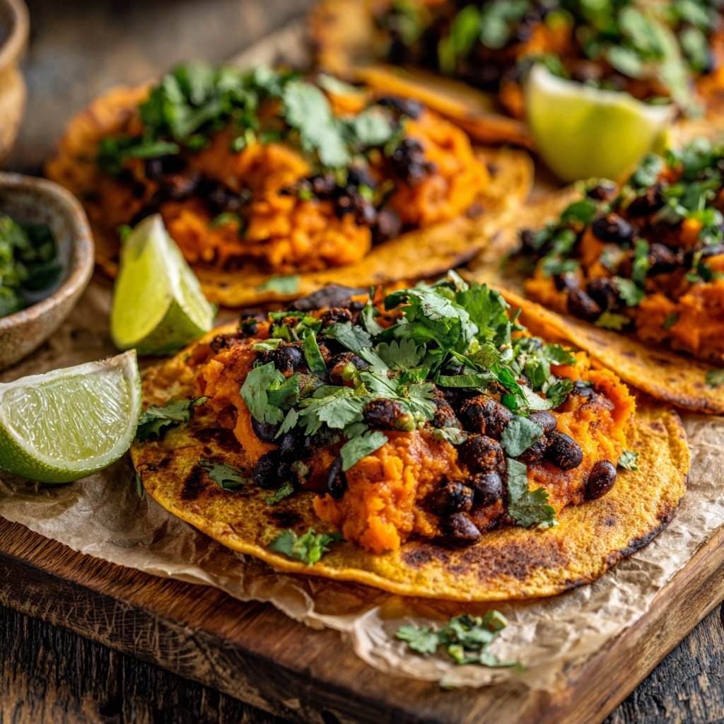 Süßkartoffel und Schwarze Bohnen Tacos