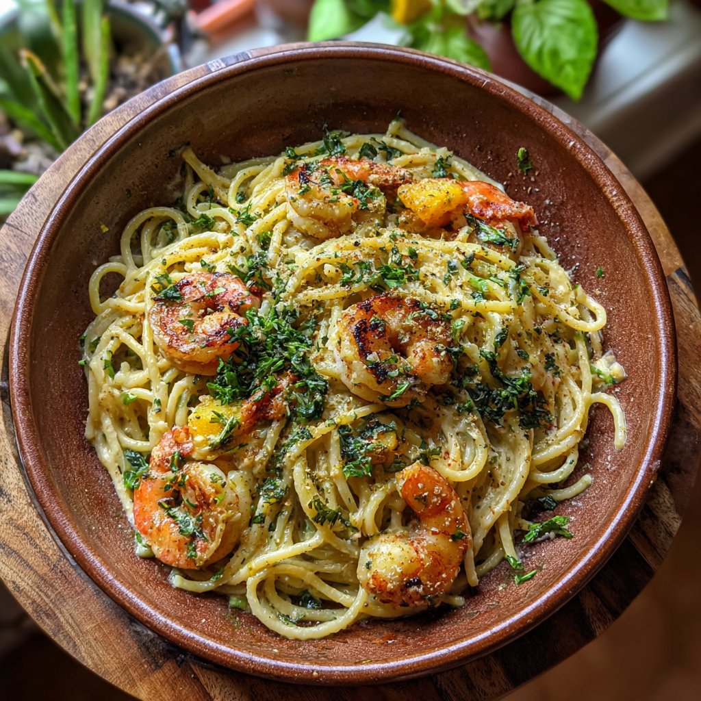 Honig Senf Garnelen Pasta