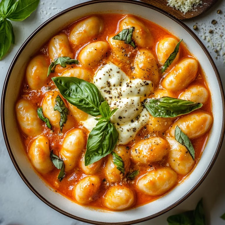 Gnocchi Pfanne mit Tomate, Mozzarella und Basilikum