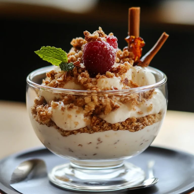 Bratapfel-Crumble mit Zimtcreme im Glas