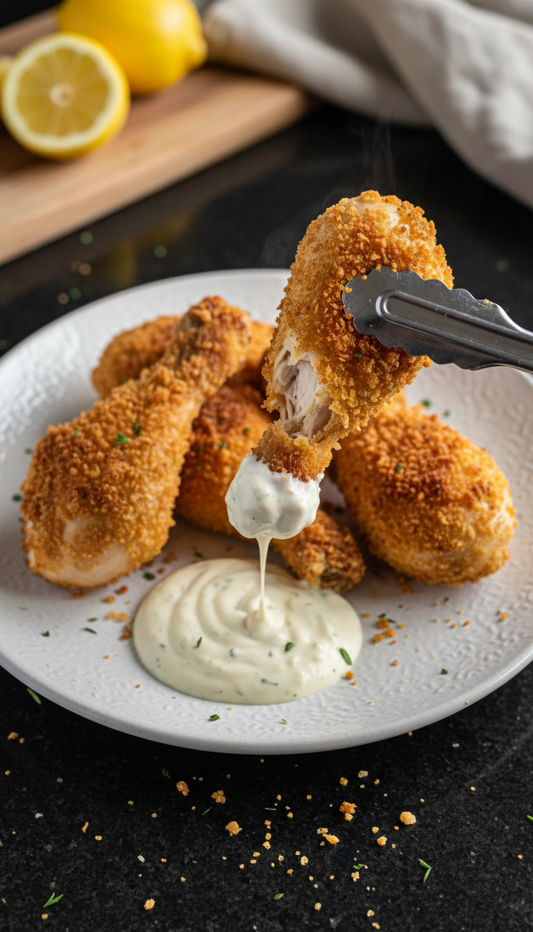 Knusprige Hähnchenschenkel mit Aioli