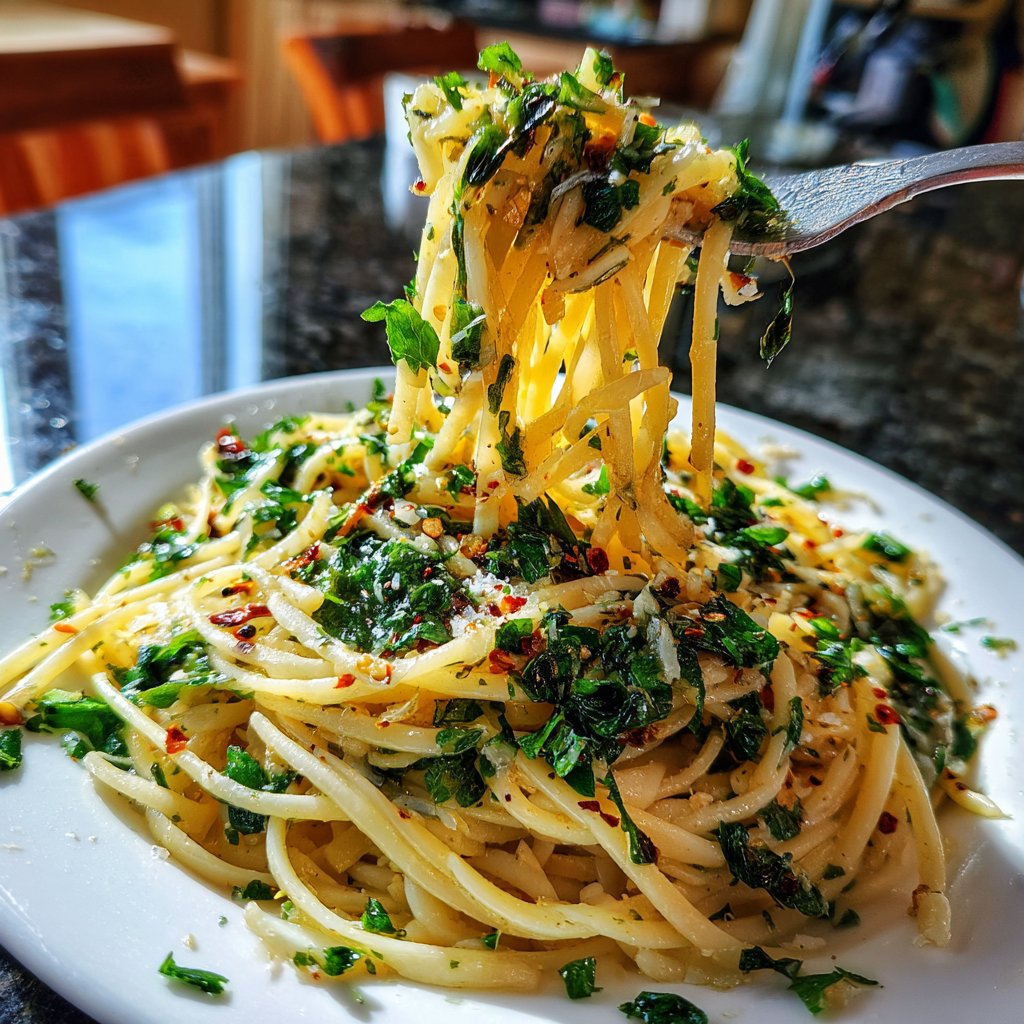 Pasta Aglio e Olio mit Grünem